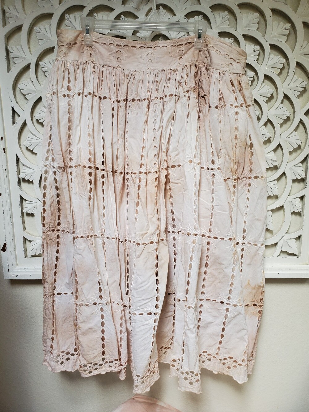 Upcycled Tea Dyed Tan Overdyed Eyelet Jessica London Lined Skirt Size 18